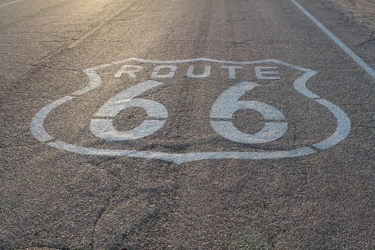Route 66 market painted on a section of highway