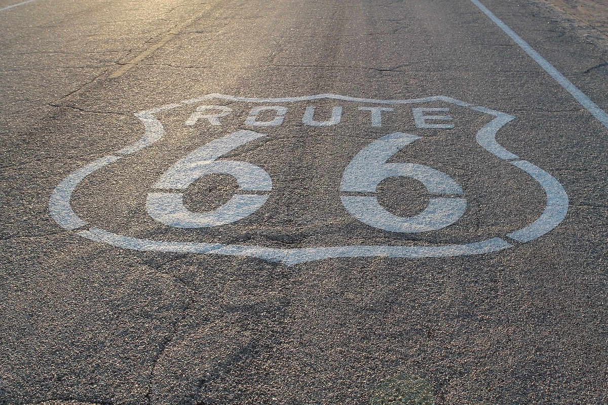 Route 66 market painted on a section of highway