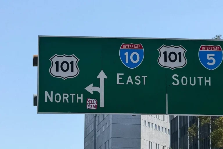 Highway road sign with southern California roads listed