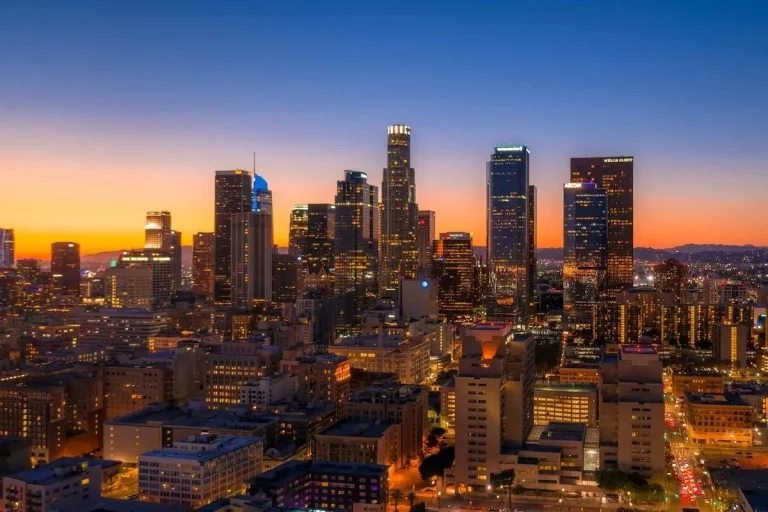 Sunset over downtown Los Angeles sjyline