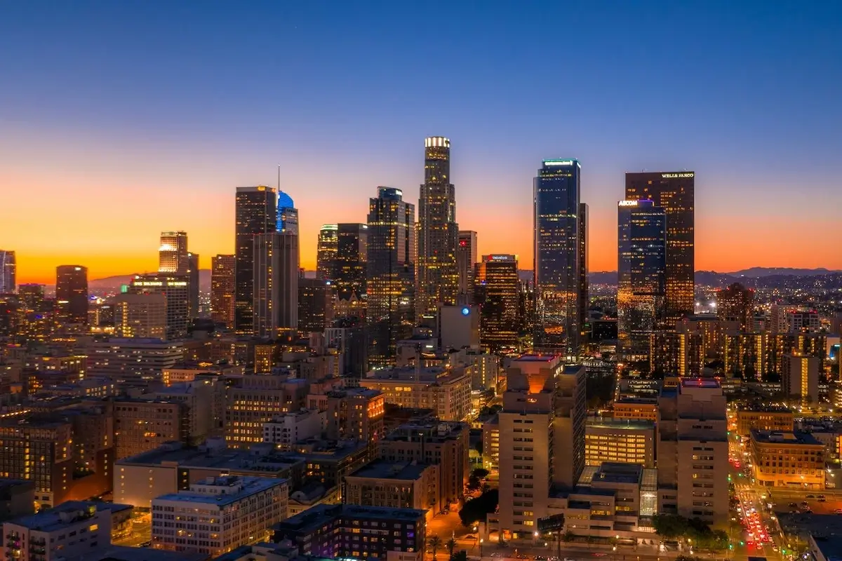 Sunset over downtown Los Angeles sjyline