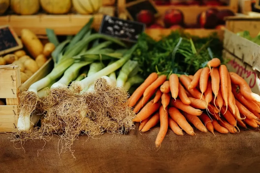 Spring onions and small carrots